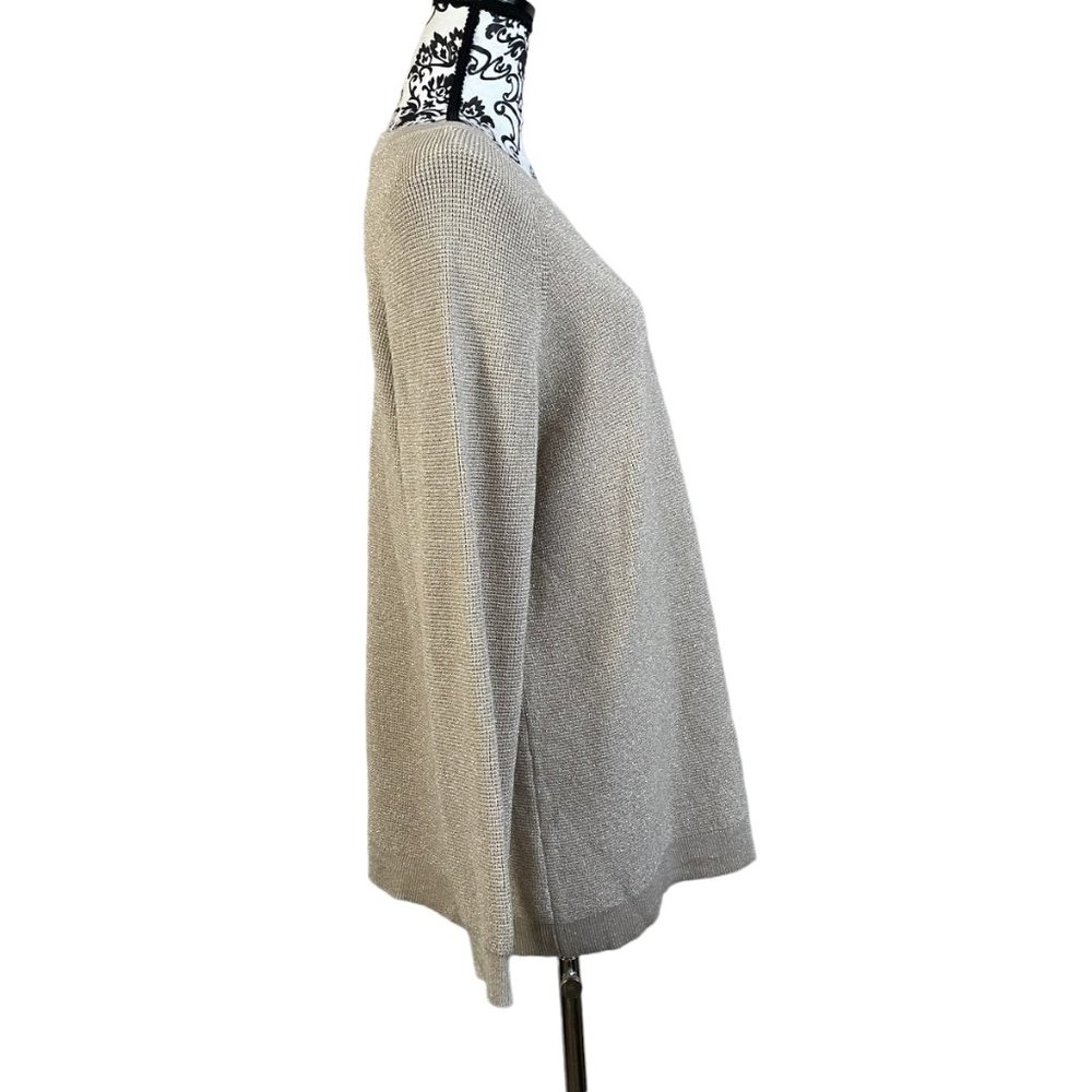 Liz Claiborne | Womens Oatmeal Metallic Knit Long Sleeve Boat Neck Sweater Large - Picture 6 of 7